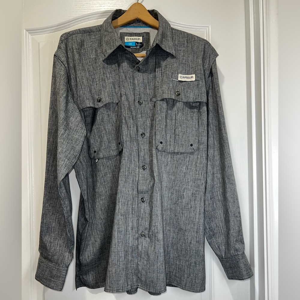 Magellan Outdoors Fish Gear Button-Down Shirt Moisture-Wicking Relaxed Fit Large